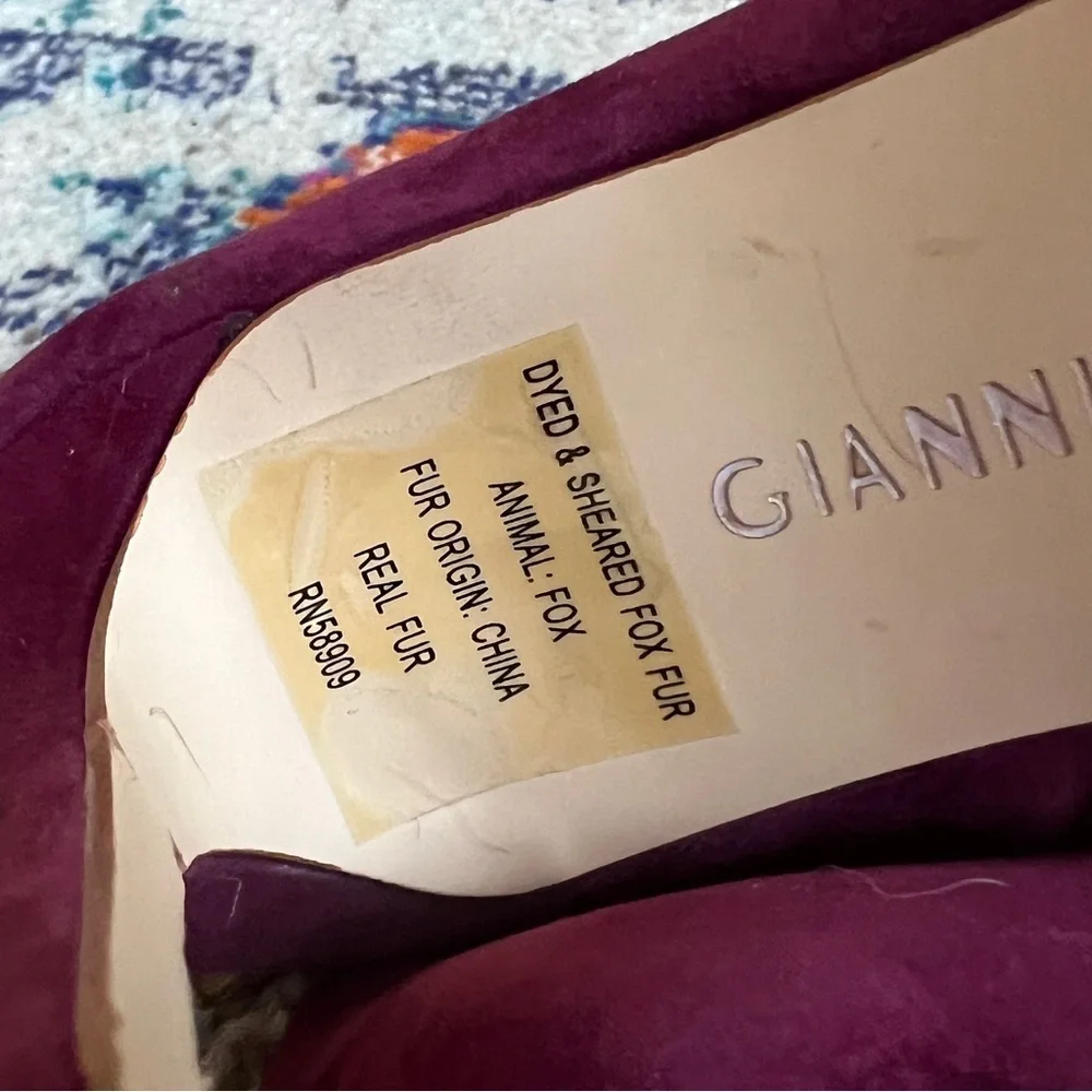 Gianni Bini Dorindah Burgundy Suede Pumps with Real Fox Fur Pom Pom Details 8.5 - Picture 6 of 6